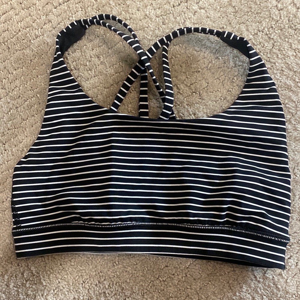 LuluLemon Energy Bra Black and White Stripes size 4
